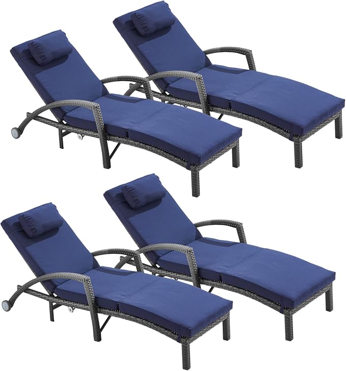 Outdoor Lounge Chairs Set of 4, Pool Chairs Hydraulic Adjustable Outdoor Chaise by Suvivityse