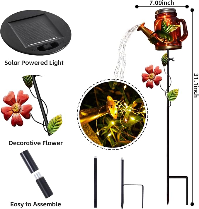 Solar Watering Can Light, Yard Outdoor Decor Lights, IP65 Waterproof, Hanging - Image 5