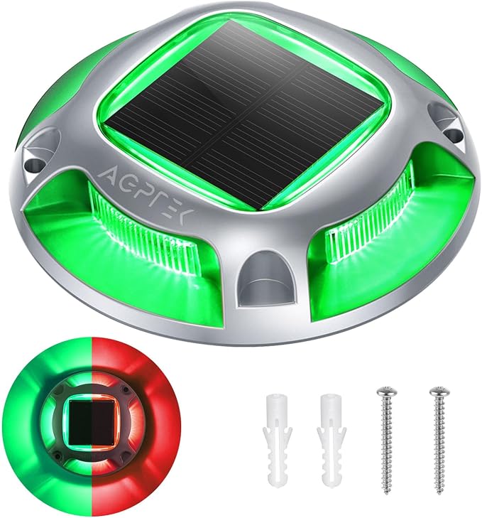 AGPTEK Solar Driveway Lights Outdoor 1 Pack, 2 Color Modes LED Deck Dock Marine by AGPTEK