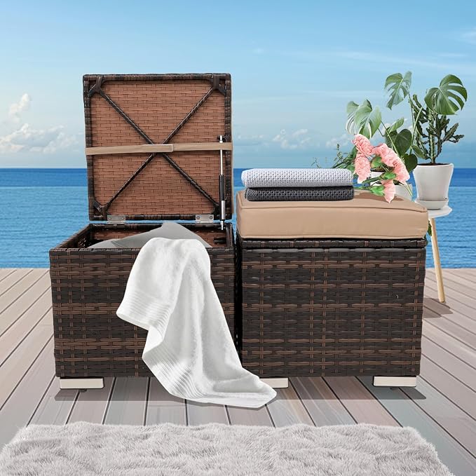 Y Enjoy 2-Pieces Outside Rattan Ottomans，Multipurpose Outdoor Furniture by YENJOYYOURDAYIYING