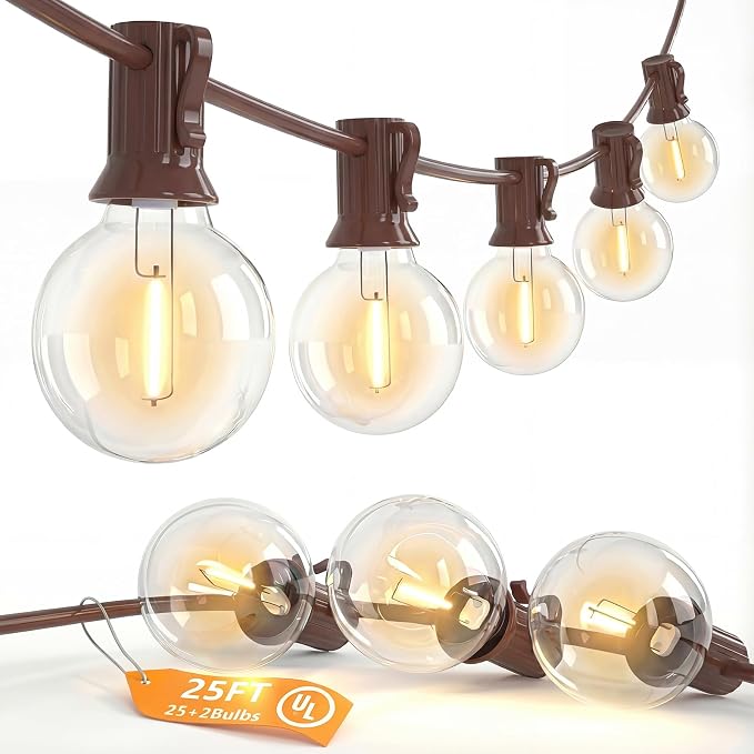 SUNSGNE 25FT Brown Outdoor String Lights, Shatterproof LED Globe String Lights by SUNSGNE