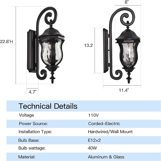 Outdoor Wall Sconces, 22.8" H Large Exterior Wall Lanterns, Waterproof Exterior - Image 4