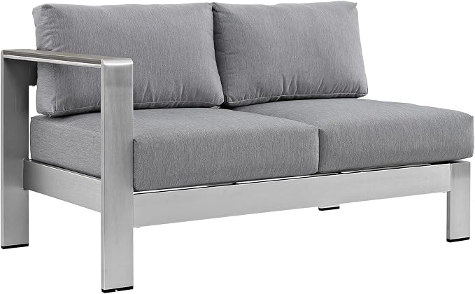 Modway Shore 6-Piece Aluminum Outdoor Patio Sectional Sofa Set in Silver Gray - Image 4