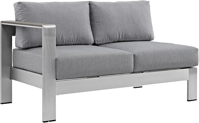 Modway Shore 5-Piece Aluminum Outdoor Patio Sectional Sofa Set in Silver Gray - Image 4