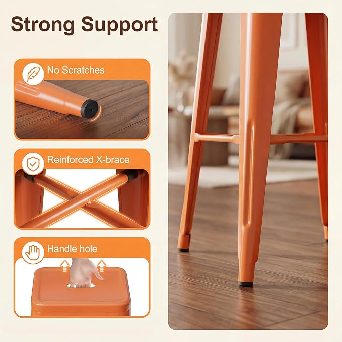 Shahoo 30 Inches Metal Bar Stools Counter Height Stackable Backless Stools - Image 4