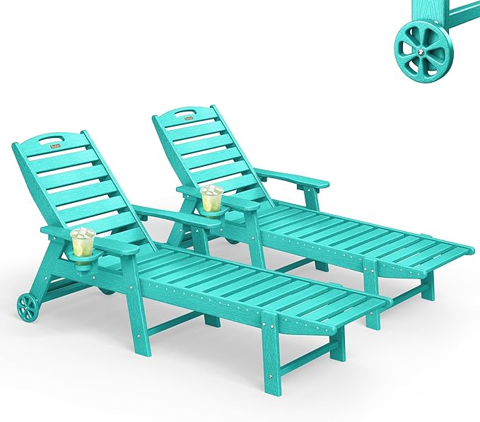 Lounge Chair Outdoor Set of 2, HDPE Chaise Lounge Outdoor by Suunyn