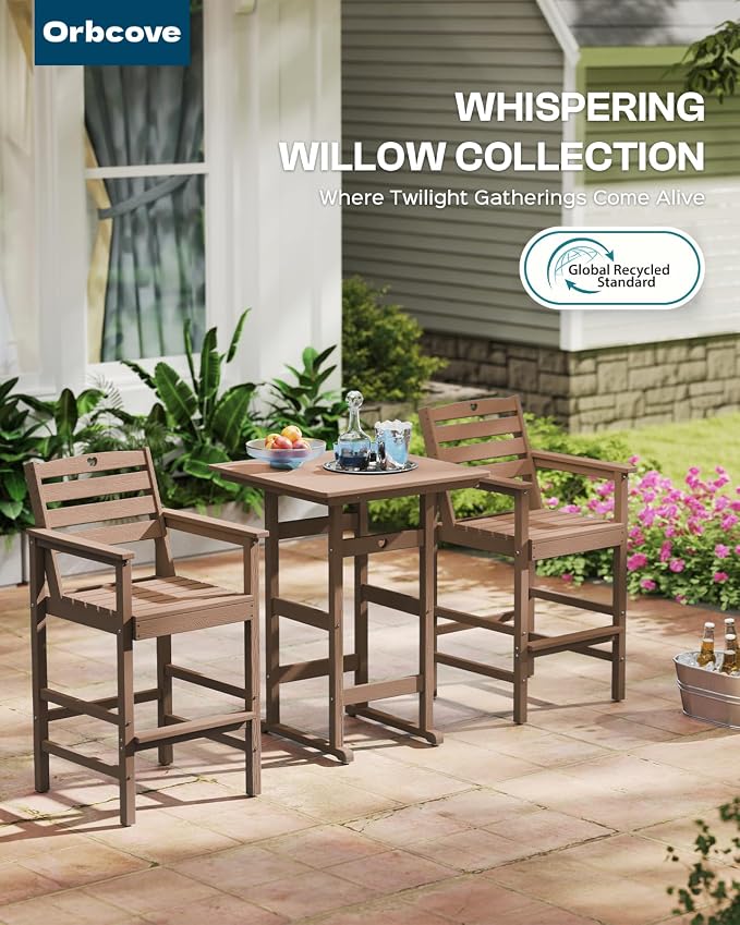 Patio Bar Table, Adirondack Chairs and Table 2 Pieces Set, Bar Height Chairs - Image 7