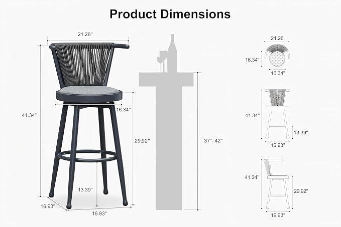 PURPLE LEAF Outdoor Swivel Bar Height Stools Set of 4 Metal Modern Wicker Bar - Image 3