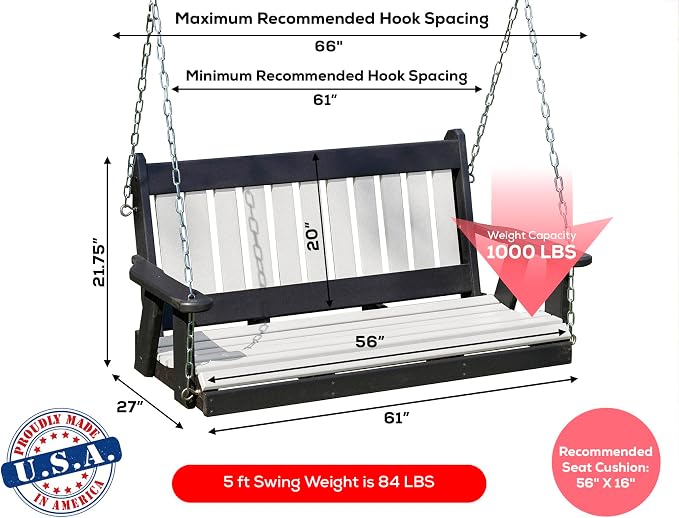 Mission Poly Lumber Wood 5FT Porch Swing Amish Craftsmandship Made in USA HDPE - Image 2