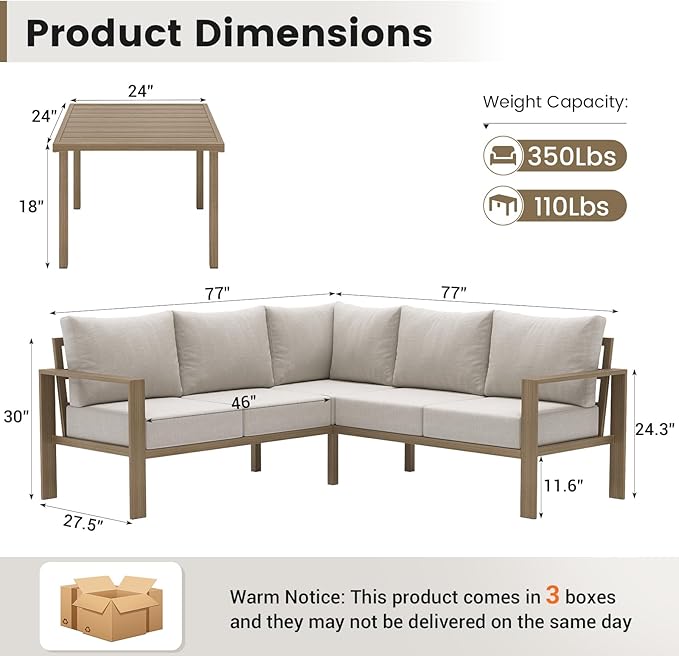 UDPATIO 6 Piece Patio Furniture Set, Faux Wood Metal Outdoor Sectional Sofa - Image 7