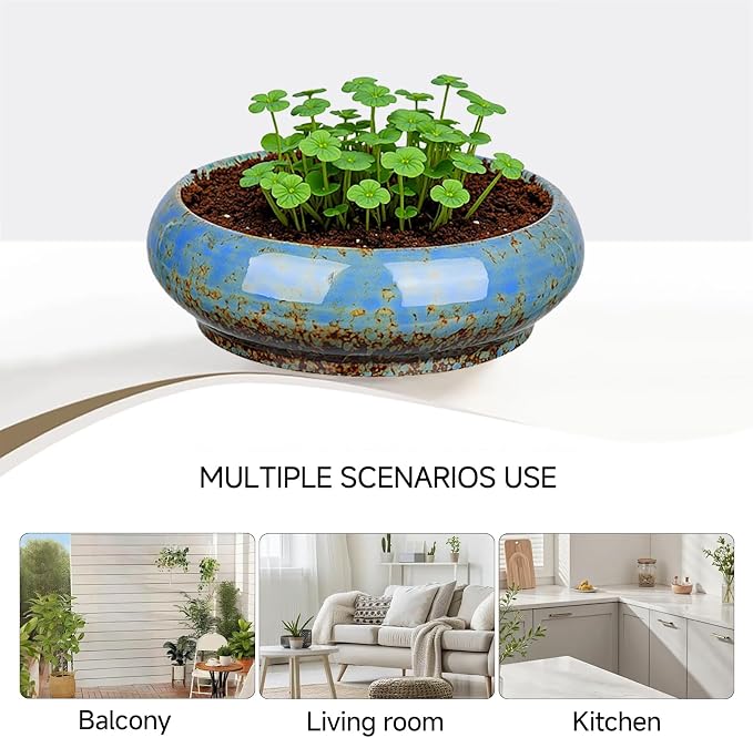 7.3 Inch Succulent Planters Pots Shallow Ceramic Glazed Planter Pots, Lotus - Image 6