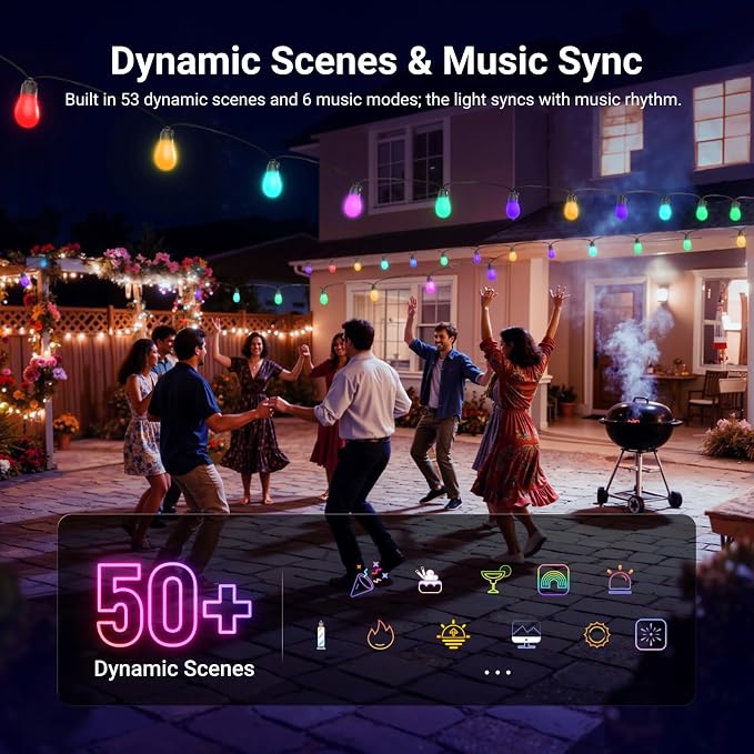NEEWER 96ft Outdoor String Lights, App Control Smart AI RGBW Hanging Outside - Image 3