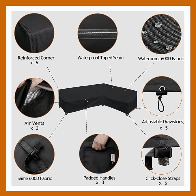 Heavy Duty Outdoor Sectional Sofa Cover, Lawn Patio Furniture Covers - Image 3