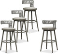 PURPLE LEAF Outdoor Swivel Bar Height Stools Set of 4 Metal Modern Wicker Bar by PURPLELEAF
