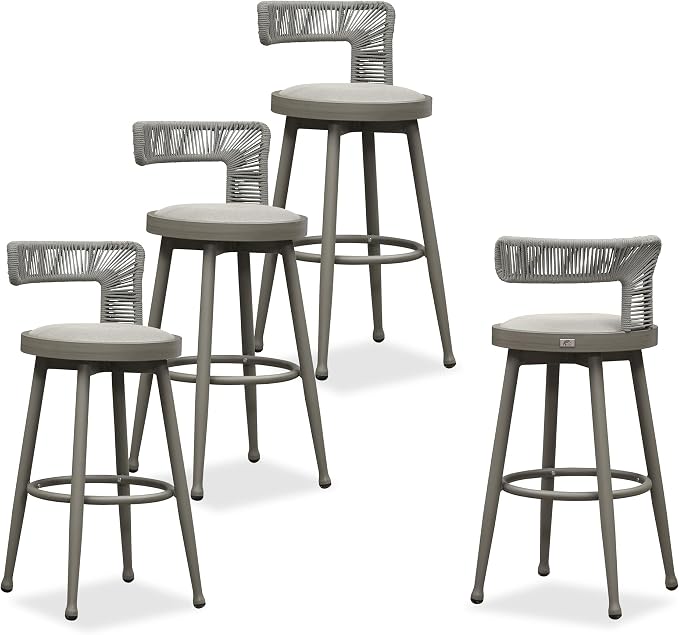 PURPLE LEAF Outdoor Swivel Bar Height Stools Set of 4 Metal Modern Wicker Bar by PURPLELEAF