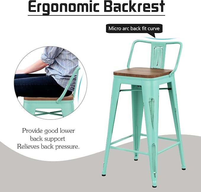 Alunaune 26" Metal Bar Stools Set of 4 Counter Height Barstools Industrial - Image 7