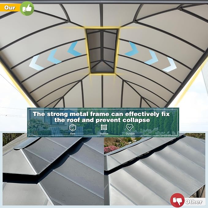 YOLENY 12'x16' Hardtop Gazebo, Permanent Outdoor Aluminum Patio Gazebo - Image 4