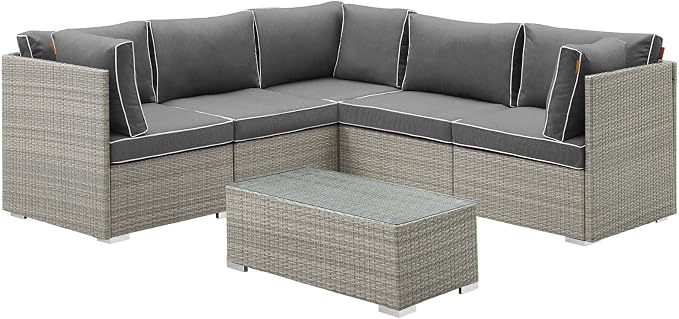 Modway EEI-3016-LGR-CHA-SET Repose 6 Piece Outdoor Patio Sectional Set in Light by Modway