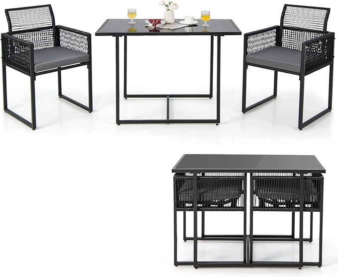 Tangkula 3 Pieces Outdoor Dining Set, Patio PE Rattan Furniture Set by TANGKULA