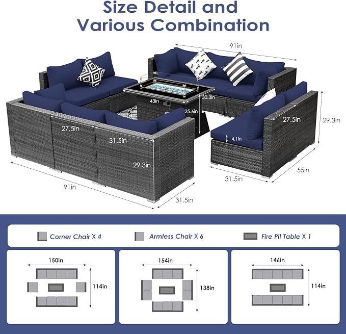 BULEXYARD 11 Piece High Back Outdoor Patio Set - Image 6