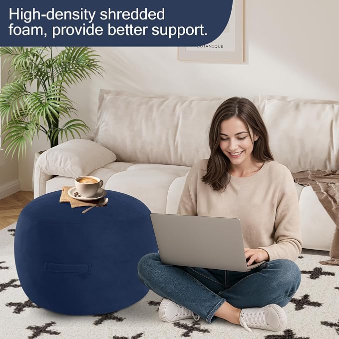 MeMoreCool Round Stuffed Pouf Ottoman Foot Rest, Floor Pouf Foot Stool - Image 4