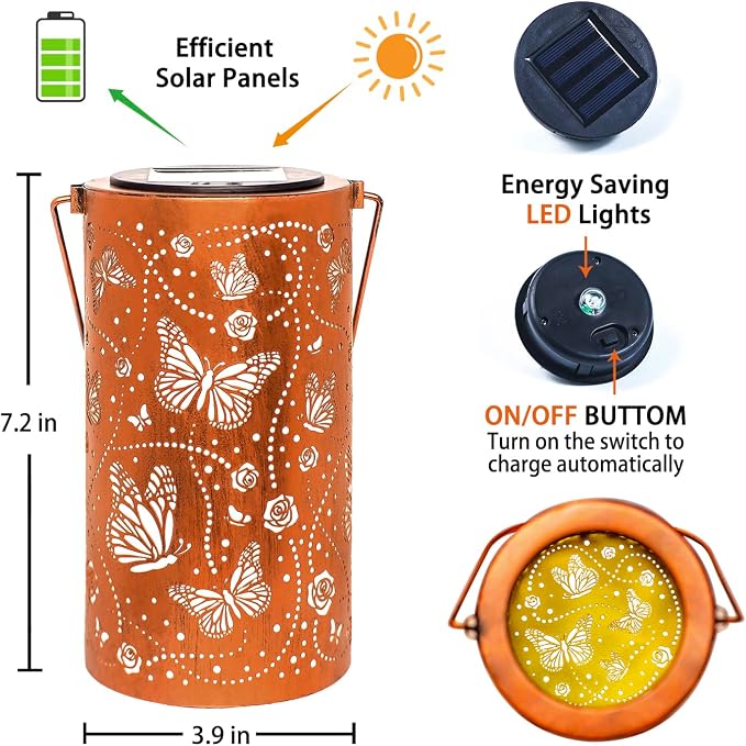 2 Pack Butterfly Solar Lanterns Outdoor Waterproof Hanging Solar Lights - Image 7