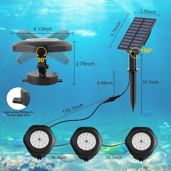 Solar Pond Lights, 3000K Warm White LED Underwater Submersible Fountain Light - Image 6