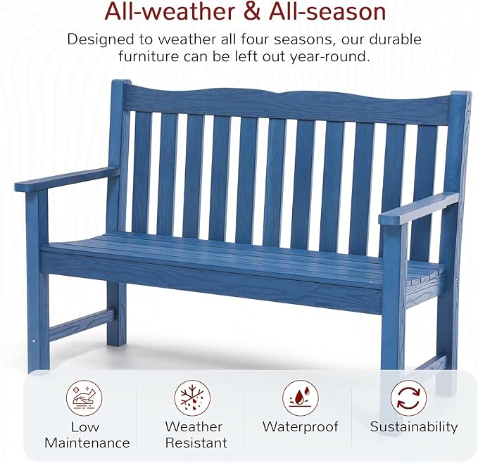 Stoog Outdoor Bench, 2-Person All-Weather HIPS Plastic Garden Bench - Image 4