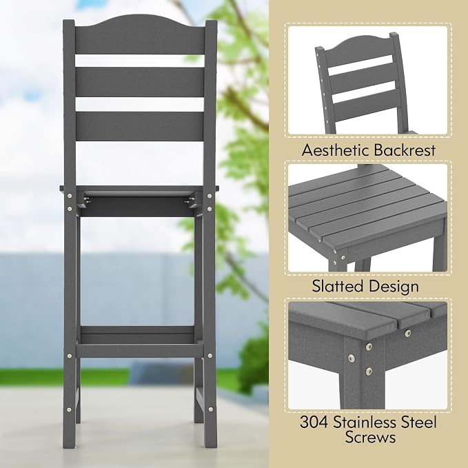 Giantex Outdoor HDPE Bar Stool, Patio Tall Bar Chair - Image 8