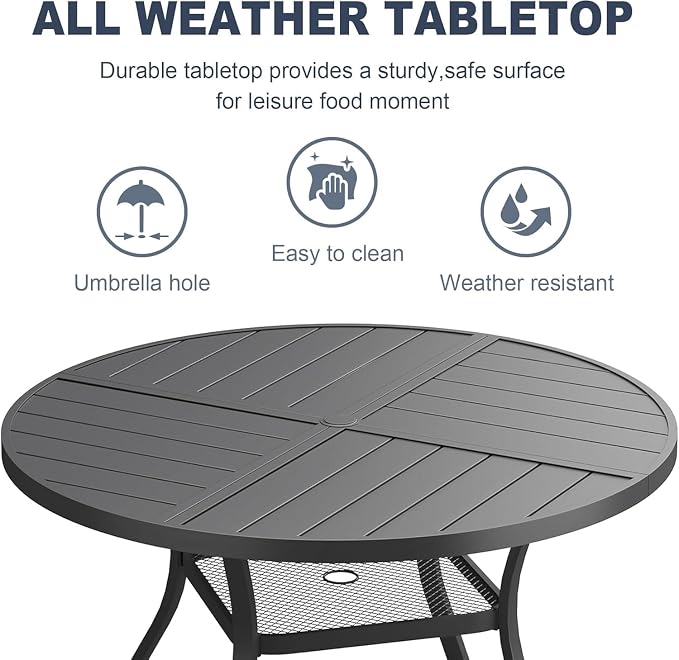 VICLLAX 7 Pieces Patio Outdoor Dining Set, 47.2" Round Metal Table - Image 7