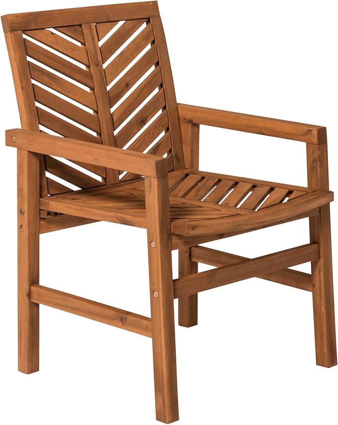 Walker Edison 4 Person Outdoor Wood Chevron Patio Furniture Dining Set Table - Image 9