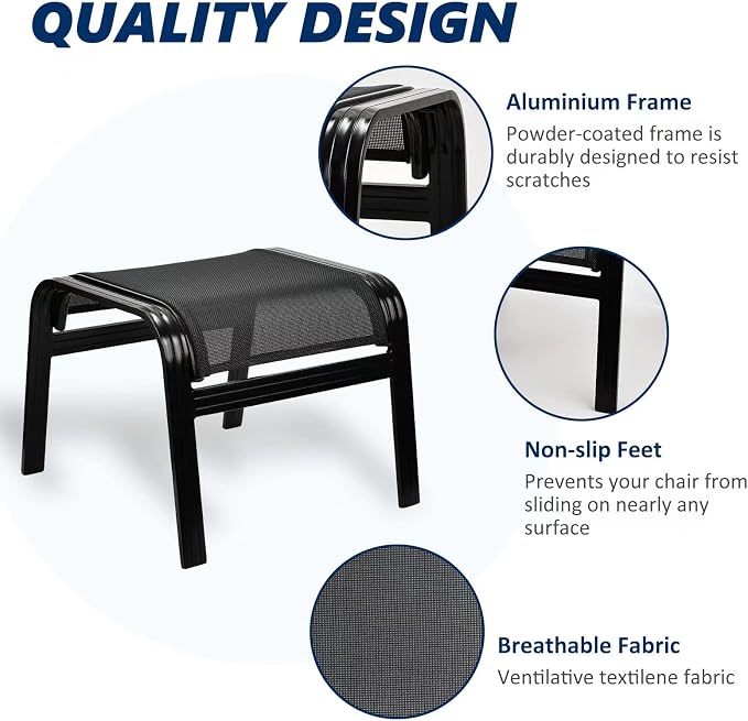Patio Outdoor Ottoman Assembled Aluminum Footstools Small Seat Side Table - Image 5