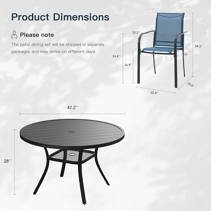 VICLLAX 7 Pieces Patio Outdoor Dining Set, 47.2" Round Metal Table - Image 2