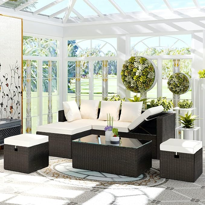 LUMISOL 5 Pieces Outdoor Patio Wicker Sofa Set, Rattan Furniture Sets - Image 2