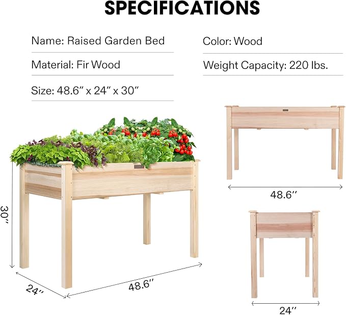 VIVOSUN Elevated Wooden Raised Garden Bed, Outdoor Wood Planter Box w Bed Liner - Image 3