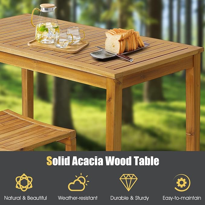 Tangkula 5 Piece Outdoor Acacia Wood Bar Table Set, Space-Saving Patio Dining - Image 5