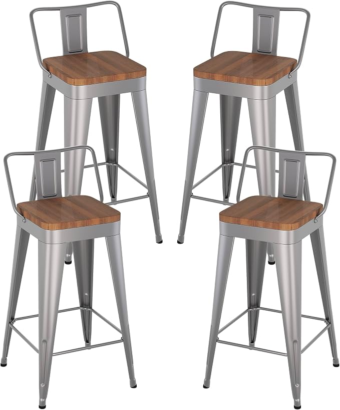 Bar Stools Set of 4 Metal Bar Stool Counter Height Bar Stools Sliver, Modern - Image 6