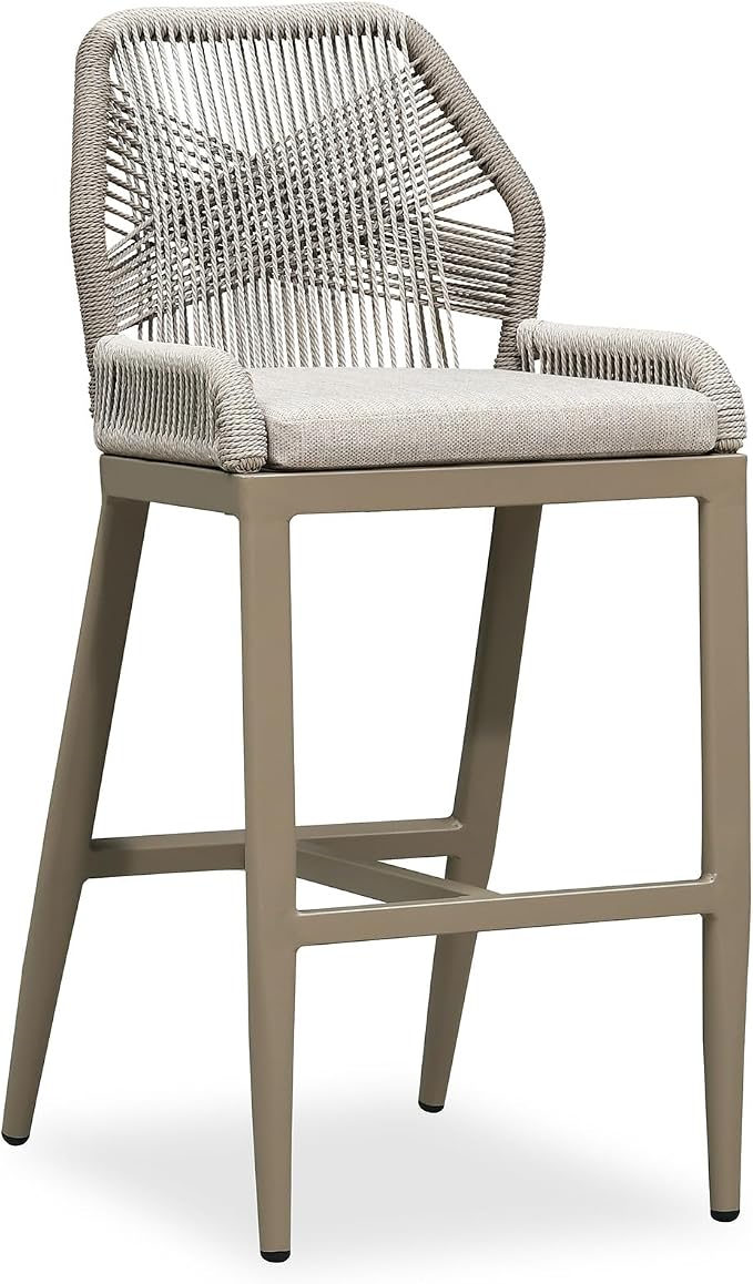 PURPLE LEAF Bar Stool 1 Piece Outdoor Bar Height Metal Stool Modern Wicker by PURPLELEAF