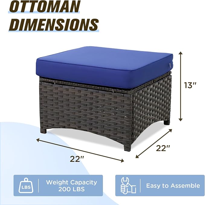 Stone Creek 2 Piece Wicker Outdoor Ottoman Set, Patio Ottoman Footstools - Image 2