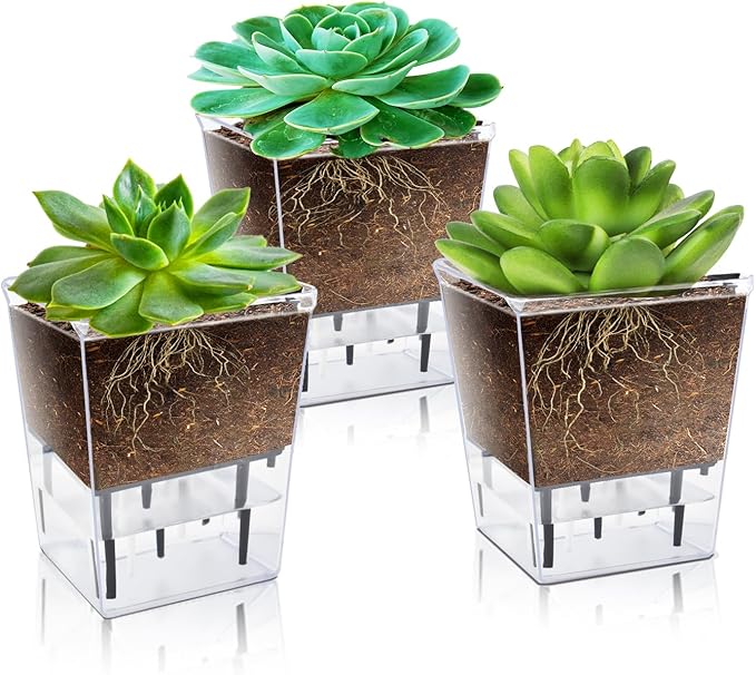 Self Watering Pots Set, 3 Pack 2.7 Inch Pots by IWNTWY