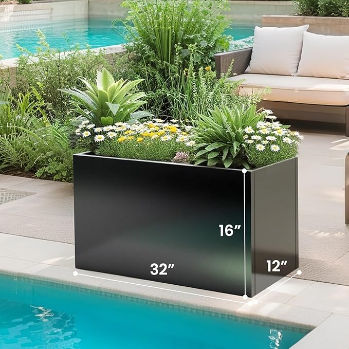 Galvanized Steel Planter Black Metal Outdoor Planter Powder Coated 32" x 12" x - Image 5