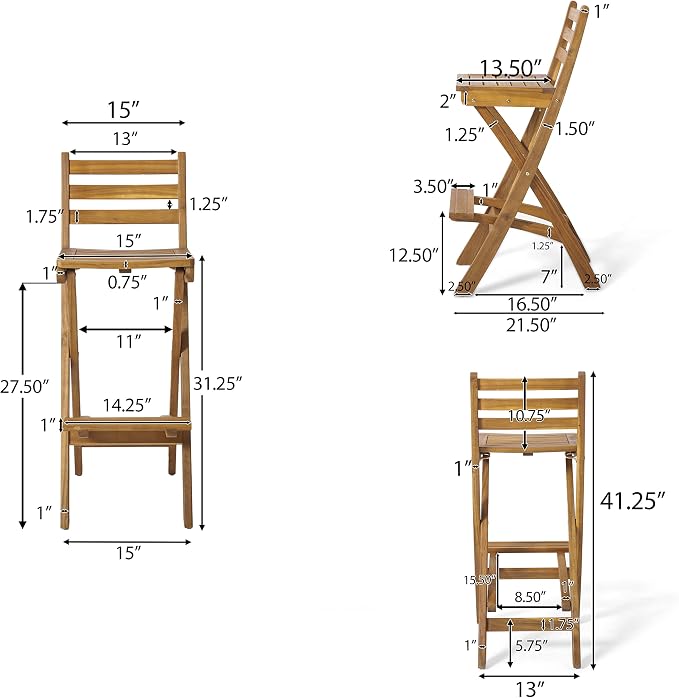 Christopher Knight Home Tundra Outdoor Foldable Wood Barstool Set, 2-Pcs Set - Image 4