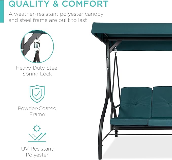 Best Choice Products 3-Seat Outdoor Large Converting Canopy Swing Glider - Image 3