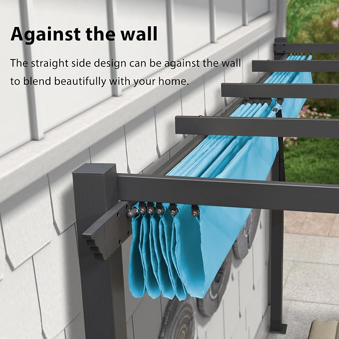 PURPLE LEAF 9.5' X 13' Outdoor Retractable Pergola Against The Wall - Image 5