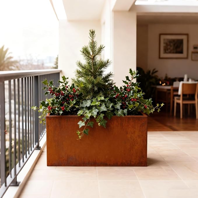 Rusted Metallic Heavy Rectangular Planter 30" x 12" x 24" - Image 7