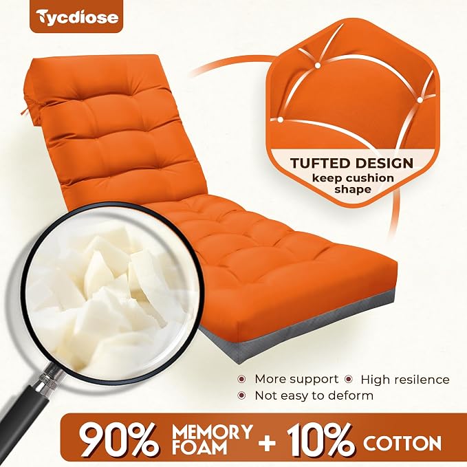 Outdoor Lounge Chair Cushion, Waterproof Replacement Chaise Lounge Cushions - Image 5