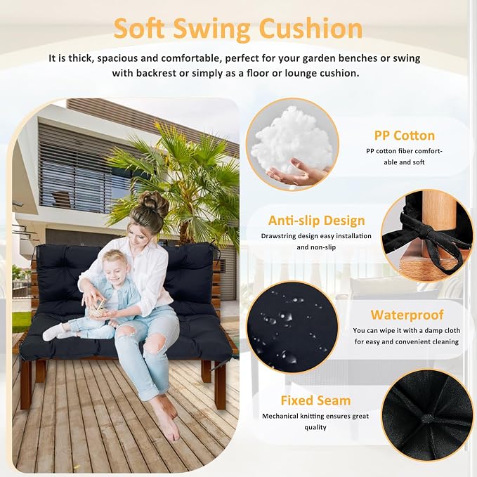 Swing Replacement Cushions for Outdoor: 2-3 Seater Waterproof Porch Bench - Image 2