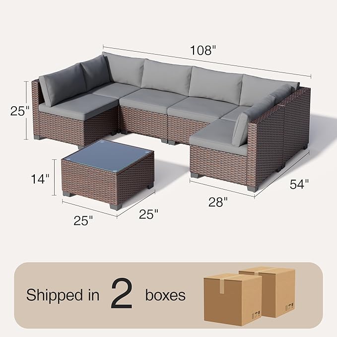 7 Pieces Outdoor Patio Furniture Set, PE Rattan Outdoor Wicker Sectional - Image 2
