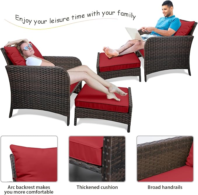 LEVELEVE Balcony Furniture 5 Piece Patio Conversation Set, PE Wicker Rattan - Image 5