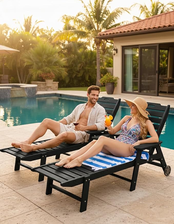 Carauci Lounge Chair Outdoor Set of 2, HDPE Chaise Lounge - Image 2